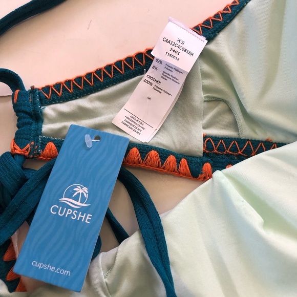 Cupshe Deep Lagoon Stitch Textured Bikini Top & High-Waisted Bottoms Set Size XS - Picture 6 of 13